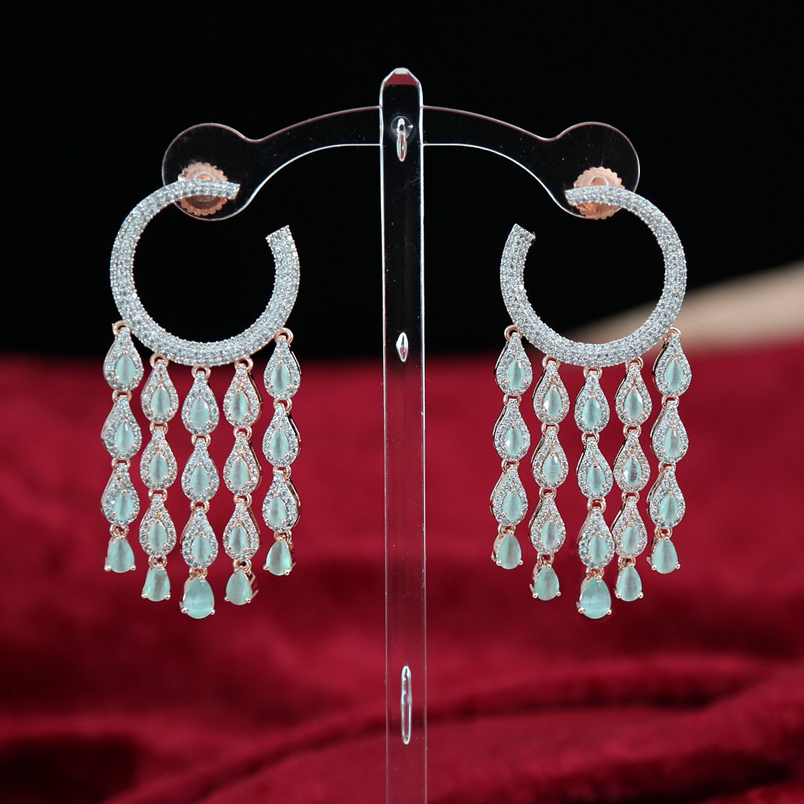 Fashion Frill Fancy & Beautiful Pink Stone Crystal Earrings Long Tassel For  Women & Girls